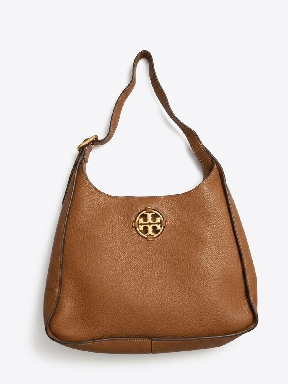 Tory Burch Brown Pebbled Leather Hobo with Gold Logo
